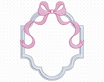Bow Monogram Frame Embroidery Design, Monogram Bow Machine Embroidery Design, Monogram Bow Frame, Coquette Bow Embroidery Designs