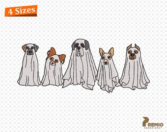 Ghost Dog Design, Dog Ghost Embroidery Design, Five Spooky Halloween Ghost Dog Embroidery Designs, Ghost Puppy Paw Machine Embroidery Files