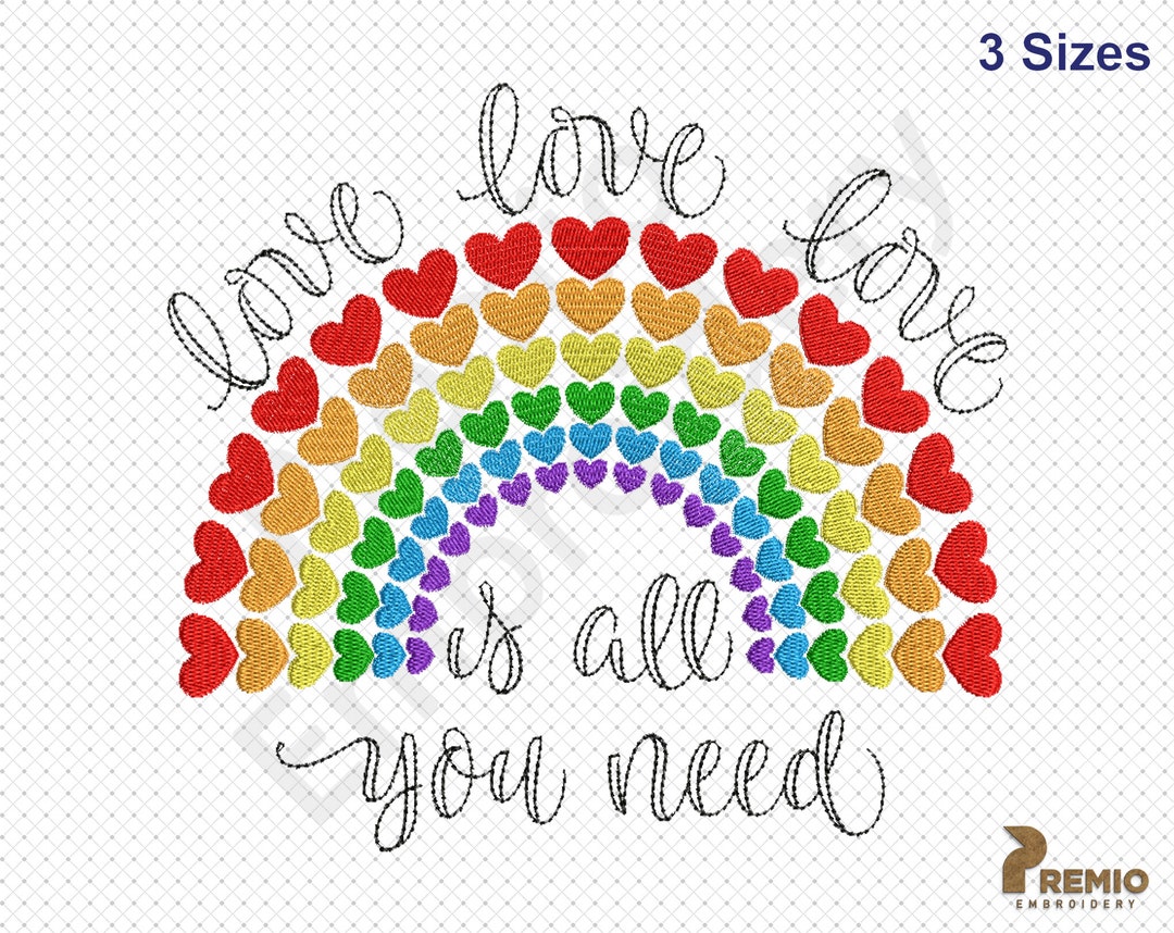 Rainbow Heart Machine Embroidery Design: Love is All (digital Download ...