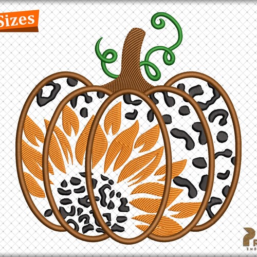 Bloemenpompoen borduurpatronen, preppy herfstpompoen borduurpatronen met pootafdrukken, Halloween herfst zonnebloem digitale borduurpatronen