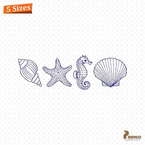 Ocean Sea Shells Embroidery Design, Summer Embroidery Design, Beach Embroidery Design, Line Art Embroidery Design, Coastal Embroidery Design