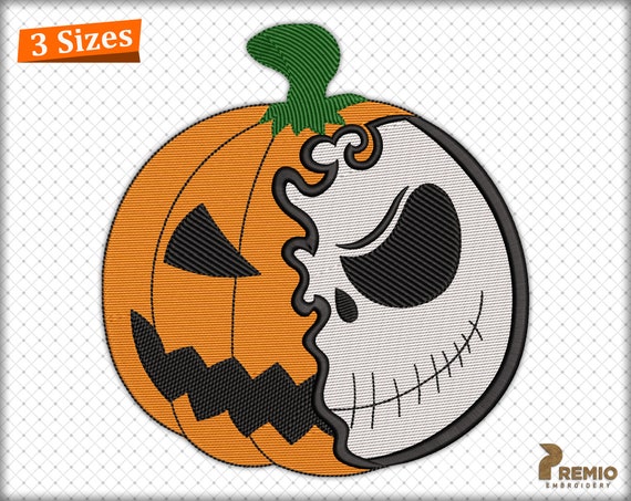 Halloween Jack Pumpkin Face Embroidery Design Skeleton