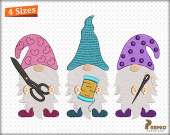 Sewing Gnome Embroidery Designs, Sewing Machine Embroidery Designs, Spool Thread Sewing Quilting Knitting Digital Embroidery Design Files