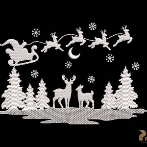 Christmas Reindeer Sleigh Embroidery Design, Santa's Sleigh Embroidery Machine Designs, Santa Claus Reindeer Digital Embroidery Design Files