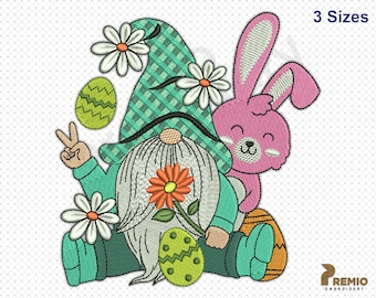 Ostern Zwerg-Stickerei, Zwerg-Stickerei, Frühling Zwerg-Stickerei, Osterhase Zwerg mit Eiern-Stickerei