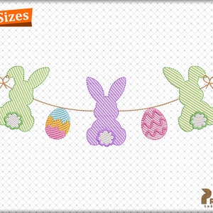 Easter Bunny With Eggs Embroidery Design, Easter Bunny Monogram Fill Embroidery Designs, Easter Bunny Tails Stitch Machine Embroidery Design