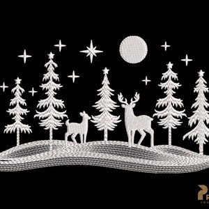 Winter Embroidery Designs, Christmas Embroidery Designs, Santa Reindeer Machine Embroidery Files, Wonderland landscape Embroidery Designs