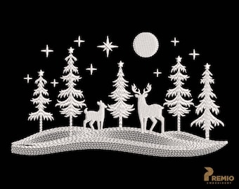 Winter Embroidery Designs, Christmas Embroidery Designs, Santa Reindeer Machine Embroidery Files, Wonderland landscape Embroidery Designs