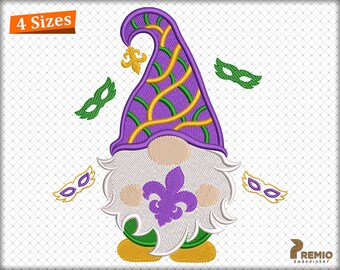 Karneval-Stickdatei, Karneval-Wichtel-Stickdatei, Faschingsdienstag, Karneval-Fleur De Lis, glücklicher Karneval Y'All-Stickerei