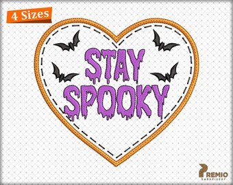 Stay Spooky Embroidery Design, Halloween Heart Applique Embroidery Design, Stay Spooky Halloween Embroidery Design - Digital Download