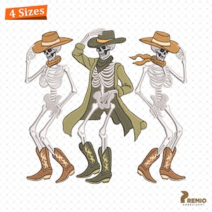 Dancing Skeletons Embroidery Design, Howdy Cowboy Skeleton Embroidery Design, Halloween Embroidery Design, Boot Scootin&#39; Spooky EMB Patterns