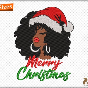 Christmas Afro Woman Machine Embroidery Design, Santa Hat Black Girl Embroidery Design, African American Black Woman Machine Embroidery File