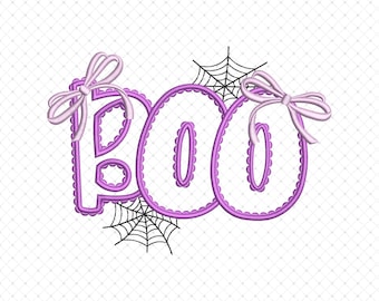 Halloween BOO Applique Embroidery Design, Lace Girly Halloween Boo Embroidery Designs, Coquette Spooky Season Machine Embroidery Design