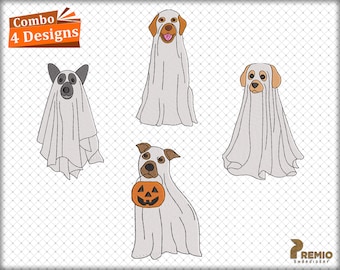 Dog Ghost Embroidery Design, Halloween Ghost Dog Spooky Season Embroidery Design, Halloween Ghost Puppy Paw Machine Embroidery Files - COMBO
