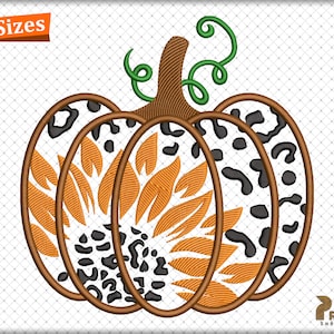 Pumpkin Embroidery Applique Design, Leopard Pumpkin Embroidery Files, Fall Sunflower Pumpkin Cheetah Embroidery Designs - Digital Downloads