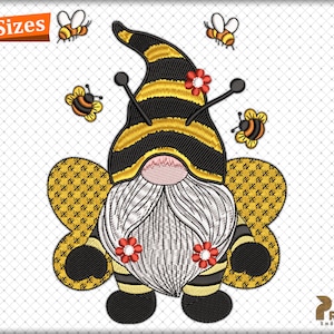 Bee Gnome Embroidery Designs, Bee Kind Gnome Embroidery Design, Bee Kind Gnome Machine Embroidery Design - Instant Digital Download
