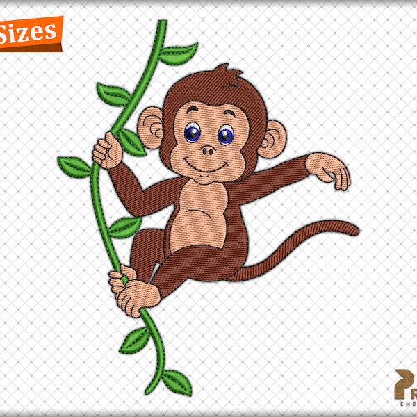 Monkey Embroidery Design, Safari Animals Embroidery Design, Baby Monkey Machine Embroidery Design - Embroidery Monkey