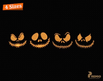 Diseño de bordado de Halloween, cuatro archivos de bordado a máquina de esqueletos, diseños de bordado de cara de esqueleto, archivos de bordado de calaveras espeluznantes