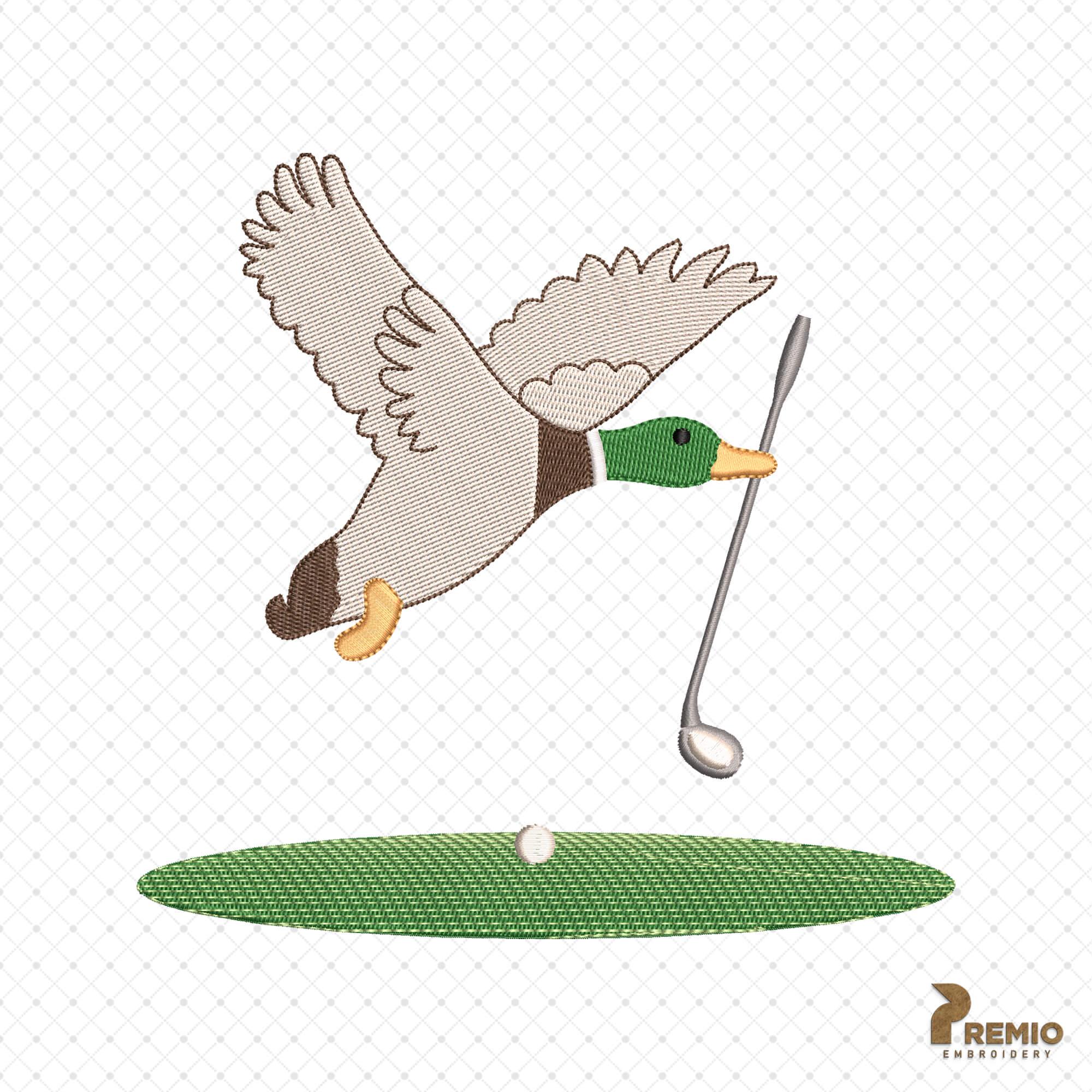 Mallard Golfing Duck Embroidery Design, Mallard Duck Swinging Golfer ...