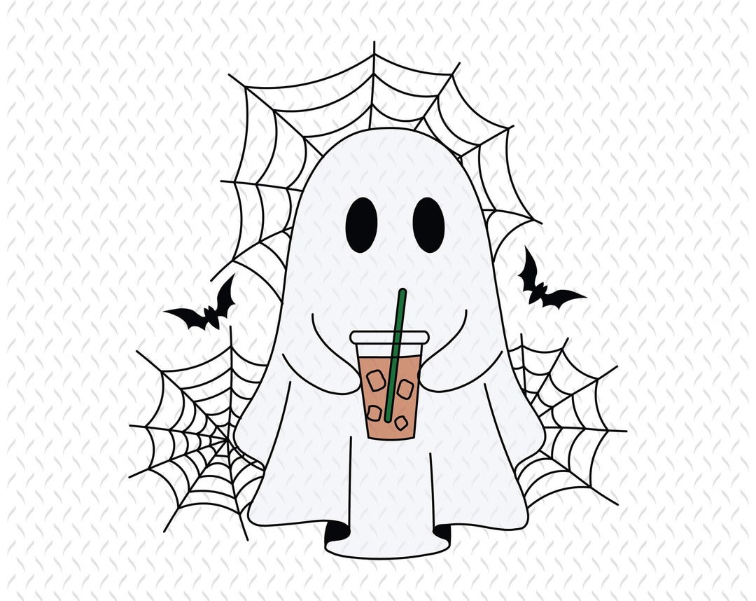 Ghost Drinking Coffee Png, Ghost Ice Coffee Png, Halloween Ghost Png