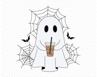 Fantasma che beve caffè Png, Fantasma che beve caffè freddo Png, Fantasma di Halloween Png, Maglietta di Halloween Png, Fantasma Png, Fantasma retrò Png - Download istantaneo