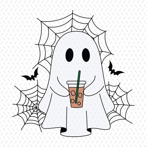 Ghost Drinking Coffee Png, Ghost Ice Coffee png, Halloween Ghost Png, Halloween T shirt Png, Ghost Png, Retro Ghost Png - Instant Download