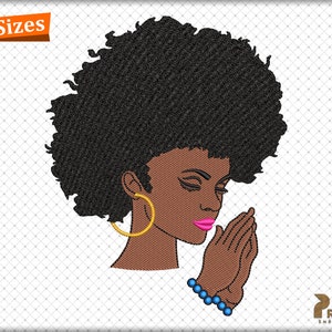 Black Woman Praying Embroidery Design, Afro Woman Embroidery Design, Black Girl Embroidery Design, African American Embroidery Designs Files