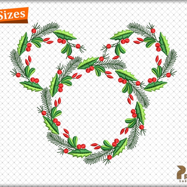 Motifs de broderie de Noël, fichiers de conception de broderie Machine Holly Wreath Christmas, motifs de broderie de monogramme de couronne de Noël