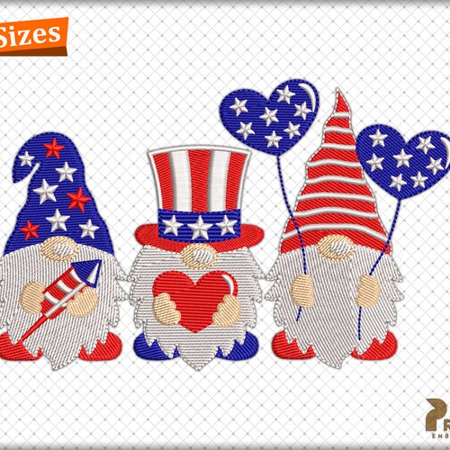 4th of july gnome machine embroidery design