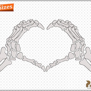 Skeleton Hands Embroidery Design, Skull Skeleton Hand Heart Embroidery Design, Skeleton Machine Embroidery Design - Digital Instant Download