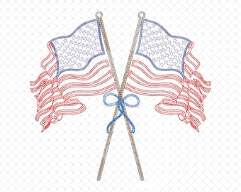 Coquette US American Flag Embroidery Design, Preppy Bow USA Flag Embroidery Machine Embroidery, Fourth Of July Coquette Bow Embroidery Files