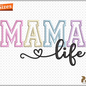 Diseño de bordado de mamá, diseño de bordado de apliques de vida de mamá, diseño de bordado de máquina de mamá, 4 tamaños, descarga instantánea