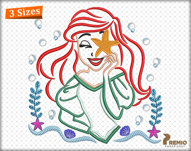 Ariel Embroidery Design Ariel the Little Mermaid Embroidery | Etsy