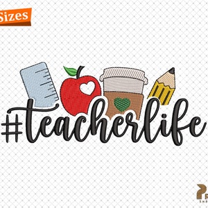 Teacher Embroidery design, Back to School Machine Embroidery Files, School Teach Love Inspire Embroidery, Teacher Life Embroidery Designs