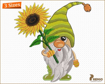 Sunflower Gnome Embroidery Design, Summer Gnome patterns, Gnome with Sunflower Embroidery Design, Gnome embroidery designs -Digital Download