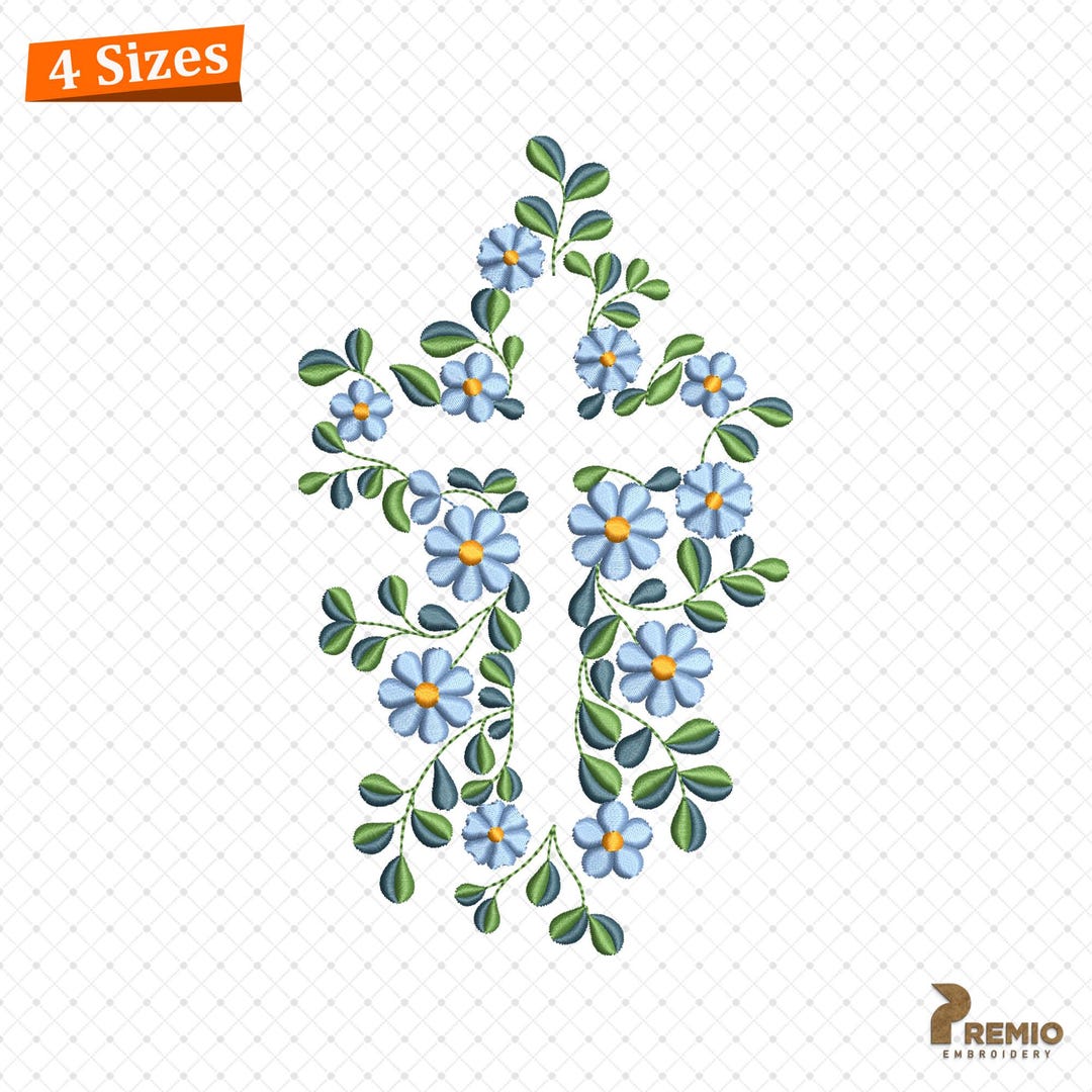 Christian Floral Cross Embroidery Design, Spring Flower Cross Machine ...
