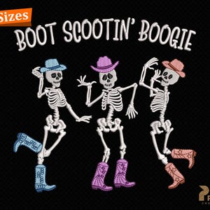 Boot Scootin&#39; Boogie Embroidery Design, Dancing Cowboy Skeleton Embroidery Design, Halloween Western Howdy Spooky Skulls Embroidery Designs