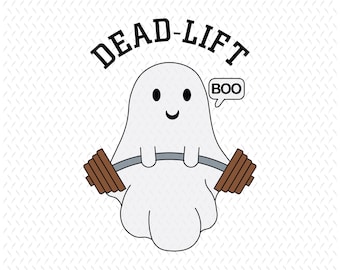 Dead Lift PNG, Gym Ghost Halloween PNG, Weightlifting Love Boo, Skeleton Deadlift Ghost PNG
