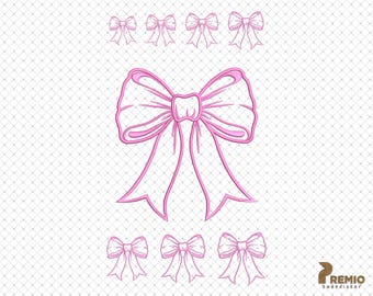 Bow Applique Embroidery Files, Side Bow Ribbon Machine Embroidery Design, Pink Bow Girly Coquette Embroidery Design - 7 Instant Downloads