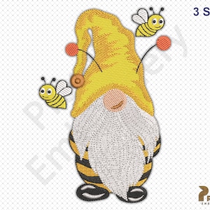 Bee Gnome Embroidery Design, Bee Kind Gnome Embroidery Designs, Spring Bee Gnome Machine Embroidery Design, Bee Honey Gnome embroidery Files