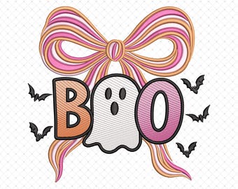 Halloween BOO Embroidery Design, Spooky Coquette Embroidery Designs, Halloween Bow Brushstroke, Fall Preppy Bow Machine Embroidery Design