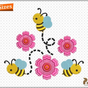Marguerites Bumble Bee Embroidery Design, Printemps Daisy Embroidery Pattern, Honey bee Embroidery Design, Daisy BEE Machine Embroidery Design