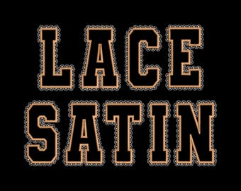 Diseño de aplique de alfabeto de encaje, fuente de encaje falso con diseño de bordado de lazo, diseño de bordado a máquina de letras de satén con encaje, aplique de la A a la Z, del 0 al 9