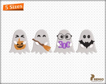 Spooky Ghost Embroidery Designs, Boo Bat Broom Pumpkin Ghost Embroidery Machine Files, Halloween Ghost Digitizing Embroidery Designs Pattern