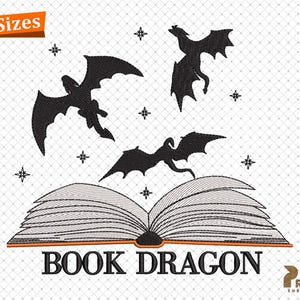 Book Dragon Embroidery Designs, Bookworm Fourth Wing Embroidery File, Dragon Book Lover Machine Embroidery Patterns, Bookish Soul Embroidery