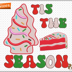 Christmas Debbie Cake Embroidery Designs, Debbie Christmas Tree Cake Embroidery Design, Christmas Tree Cake Tis the Season Embroidery Files