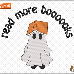 Read More Boooooks Embroidery Design, Halloween Embroidered Ghost Book, Reading Book Lover Embroidery Files, Ghost Reading Embroidery Design