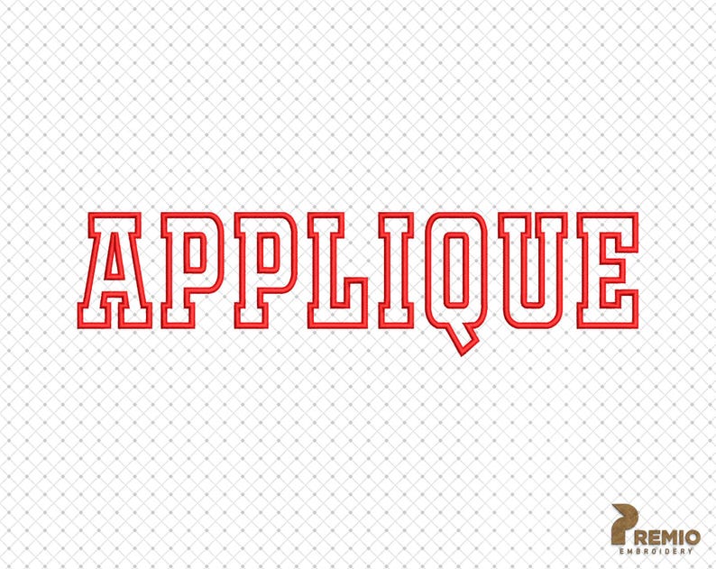 Puede incluir: Dise&ntilde;o de aplique rojo con la palabra "APPUIQUE" en una fuente en negrita y de bloque.