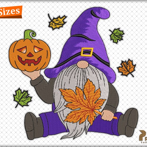 Halloween kabouter borduurwerk ontwerpen, kabouter pompoen borduurwerk ontwerpen, herfst herfst kabouter borduurwerk ontwerpen, Thanksgiving kabouter borduurbestanden