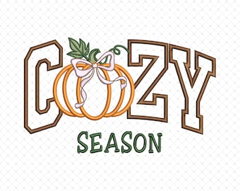 Fall Pumpkin Applique Embroidery Design: Retro Varsity Style (Digital File)